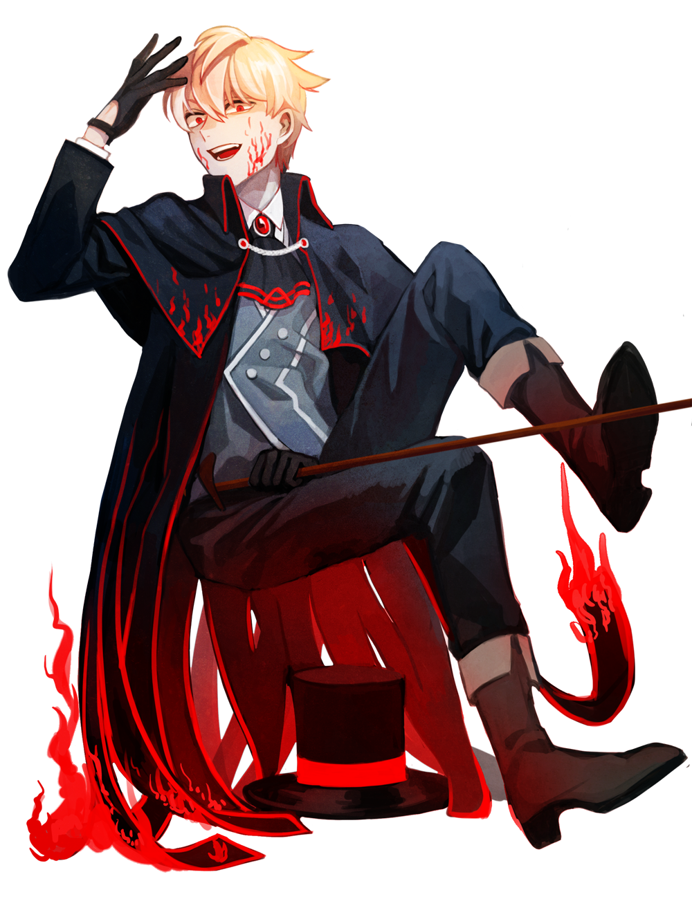 blonde_hair cape dark_persona fate/prototype fate/prototype:_fragments_of_blue_and_silver fate/stay_night fate_(series) full_body gloves highres jekyll_and_hyde_(fate) jisue10 male_focus red_eyes solo transparent_background