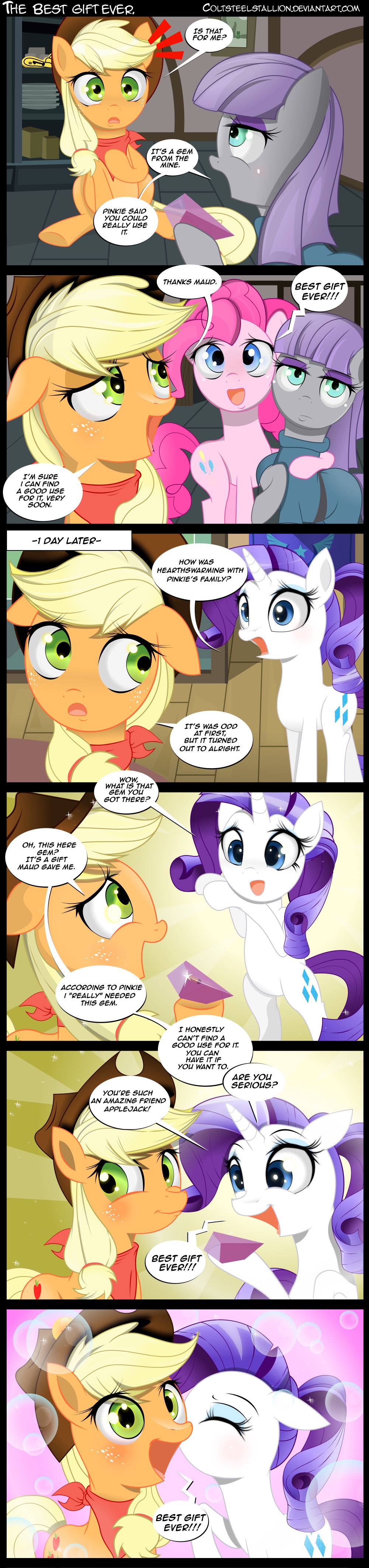 2015 applejack_(mlp) coltsteelstallion comic equine female friendship_is_magic horn horse kissing mammal maud_pie_(mlp) my_little_pony pinkie_pie_(mlp) rarity_(mlp) unicorn