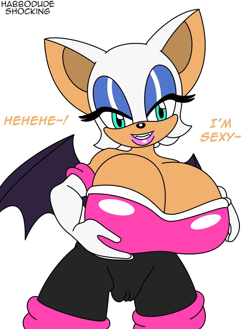 2015 anthro bat big_breasts breasts cleavage clothed clothing english_text female habbodude huge_breasts mammal rouge_the_bat shocking_(artist) solo sonic_(series) text