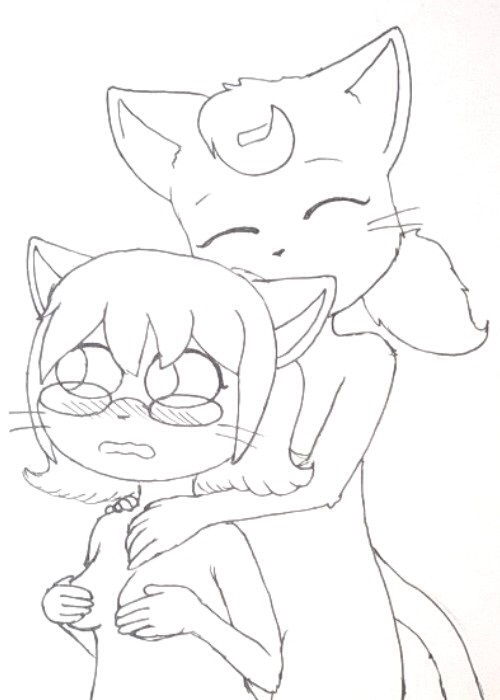 anthro bittersweet_candy_bowl blush breasts cat couple covering covering_breasts covering_self duo embarrassed eyes_closed eyewear feline female female/female from_behind fur glasses gnukko hair jessica_(bcb) madison_(bcb) mammal monochrome nude open_mouth simple_background sketch teenager webcomic young