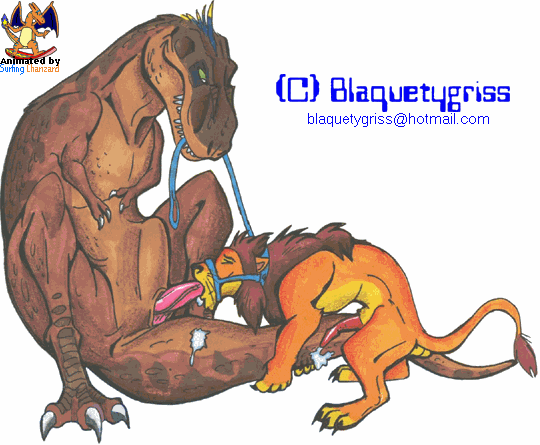 animated balls blaquetygriss cum cum_in_mouth cum_inside cum_on_tail dinosaur duo erection feline feral forced green_eyes leash lion loop male male/male mammal mane master/pet mouth_penetration oral penis rock scalie size_difference sucking surfing_charizard traditional_media_(artwork) tyrannosaurus_rex vein veiny_penis watermark