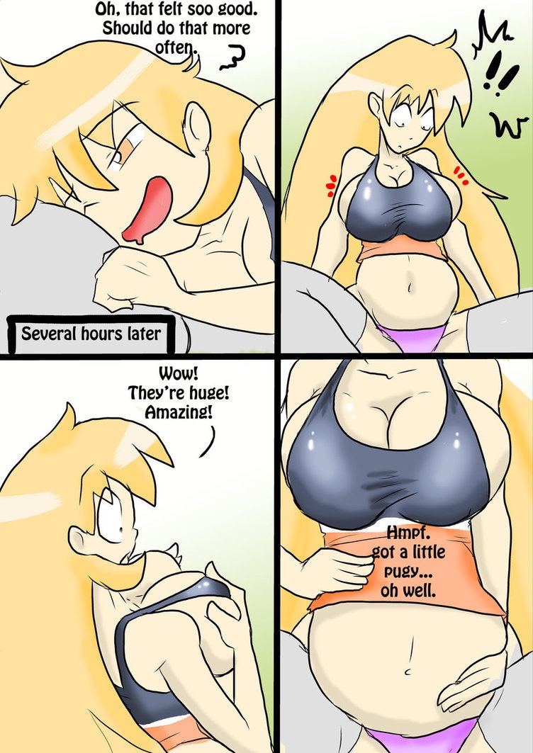 belly big_breasts blonde_hair breasts chubby clothing comic english_text female hair human mammal not_furry solo text vale-city