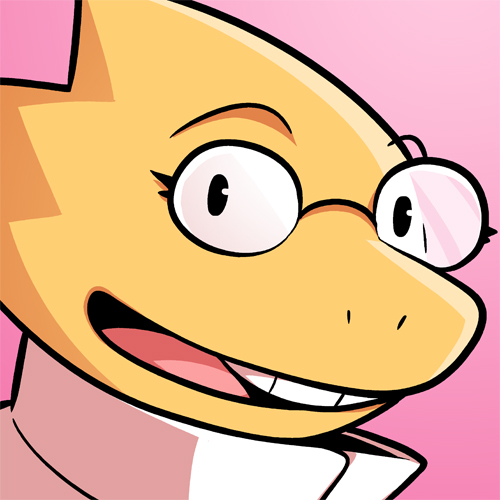 alphys buckteeth bust_portrait cubewatermelon eyewear female glasses lab_coat looking_at_viewer open_mouth pink_background scales scalie simple_background smile solo teeth undertale video_games yellow_scales