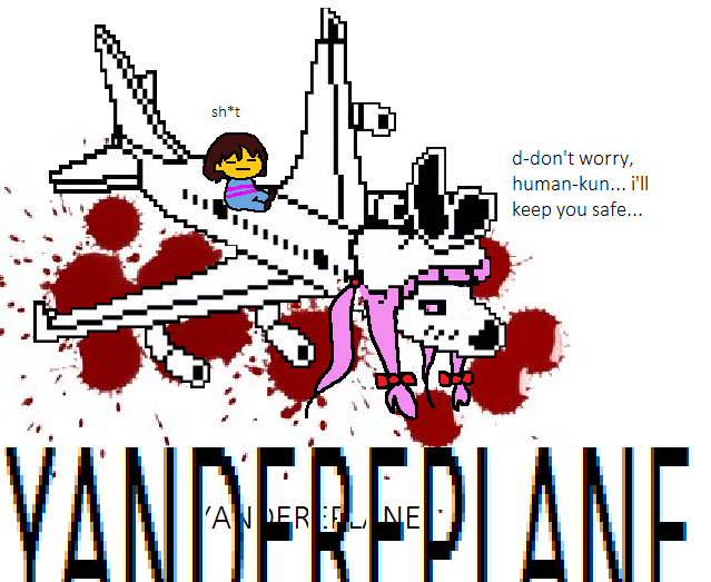 ambiguous_gender blood brown_hair dialogue duo english_text eyes_closed female hair hair_bow human humor living_aircraft living_machine machine mammal mirai_nikki parody pink_hair protagonist_(undertale) sitting size_difference text tsunderplane undertale video_games yandere yellow_skin