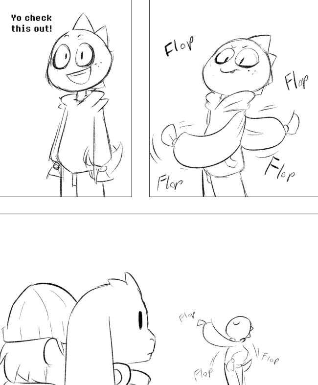 asriel_dreemurr caprine clothing comic dialogue fatz_geronimo fatz_geronimo_(artist) flop frisk goat hat human male mammal monochrome monster monster_kid scalie smile teenager undertale video_games young