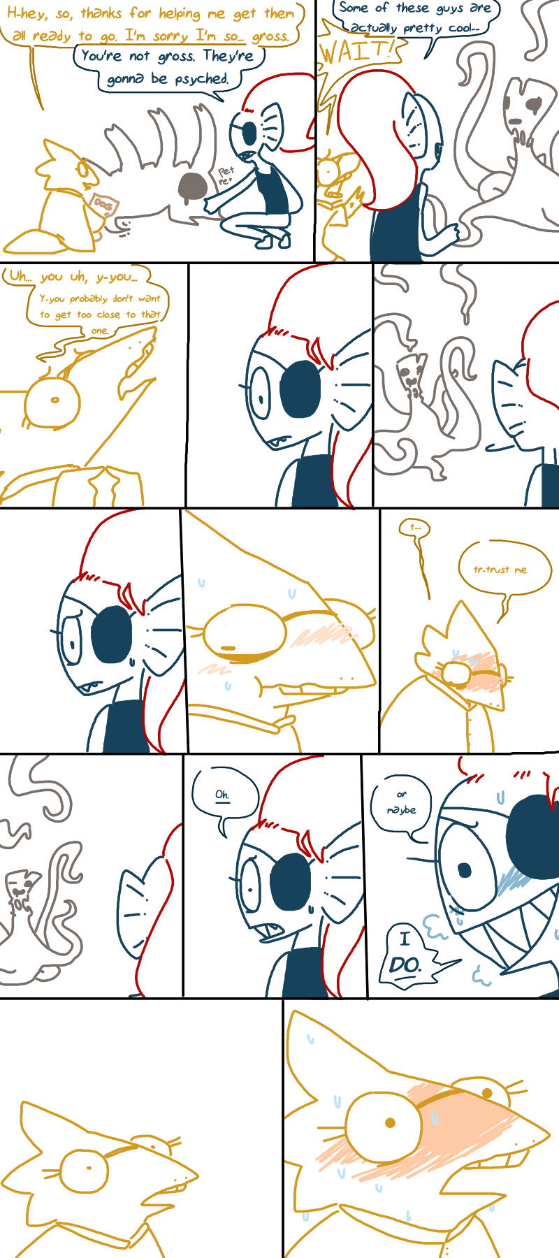 2015 alphys amalgamate comic endogeny english_text eye_patch eyewear fish glasses marine scalie tentacles text the_weaver undertale undyne video_games