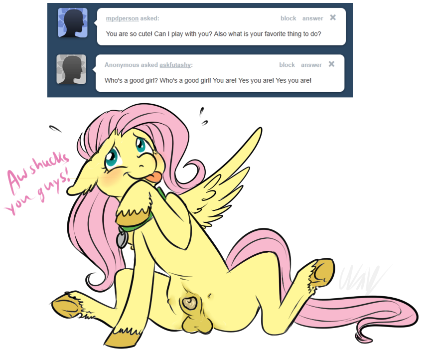 animal_genitalia balls cartoonlion cartoonlion's_futaverse collar cutie_mark equine feathered_wings feathers feral fetlocks fluttershy_(mlp) friendship_is_magic fur futashy_(cartoonlion) hair hooves intersex looking_at_viewer mammal my_little_pony nude pegasus penis penis_tip pink_hair sheath simple_background teal_eyes teats tongue tongue_out tumblr white_background wings yellow_feathers yellow_fur