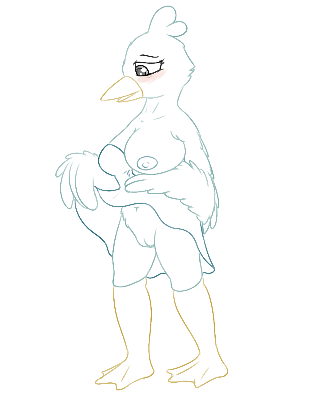anthro avian beak bird blue_fur blush bottomless breasts butt chest_tuft clothed clothing dress duck ducklett erect_nipples feathers female fluffy fur grey_eyes half-dressed head_tuft navel nintendo nipples nude open_mouth pok&eacute;mon posexe presenting presenting_hindquarters pussy revealing showing simple_background smile solo solo_focus tuft video_games white_background wings