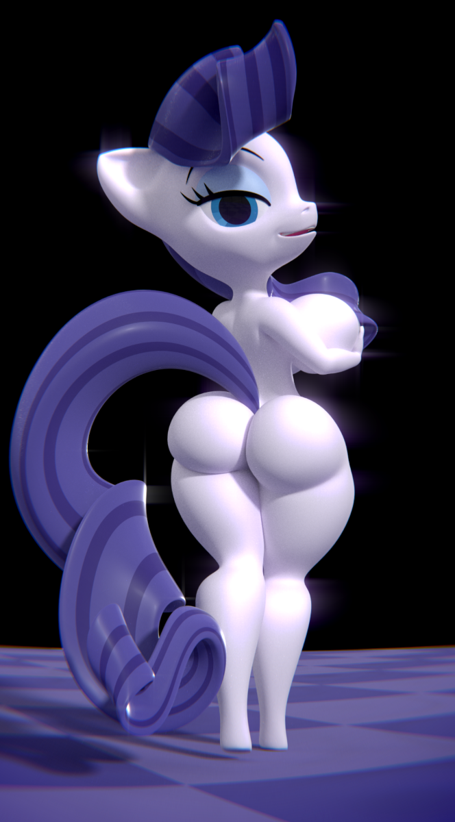2015 3d_(artwork) anthro anthrofied big_breasts big_butt blue_eyes breasts butt cgi digital_media_(artwork) equine female friendship_is_magic hair hooves horse long_hair looking_at_viewer looking_back makeup mammal my_little_pony pony purple_hair rarity_(mlp) smile solo sparkbox standing thick_thighs white_skin wide_hips