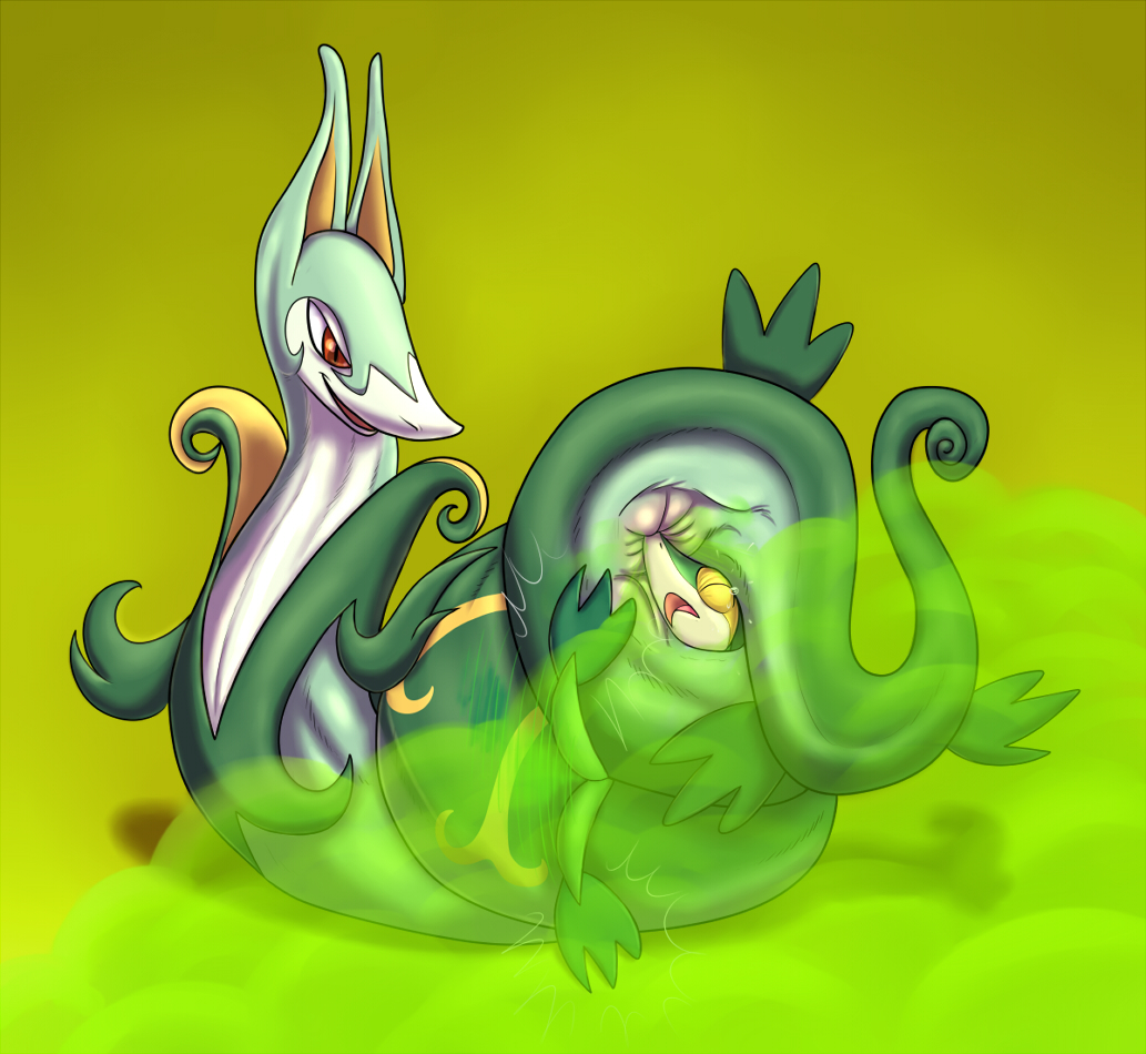 2015 anus big_dom_small_sub butt domination fart fart_fetish female female/female female_domination monsterblender nintendo open_mouth pok&eacute;mon serperior size_difference smelly smile sniffing snivy video_games