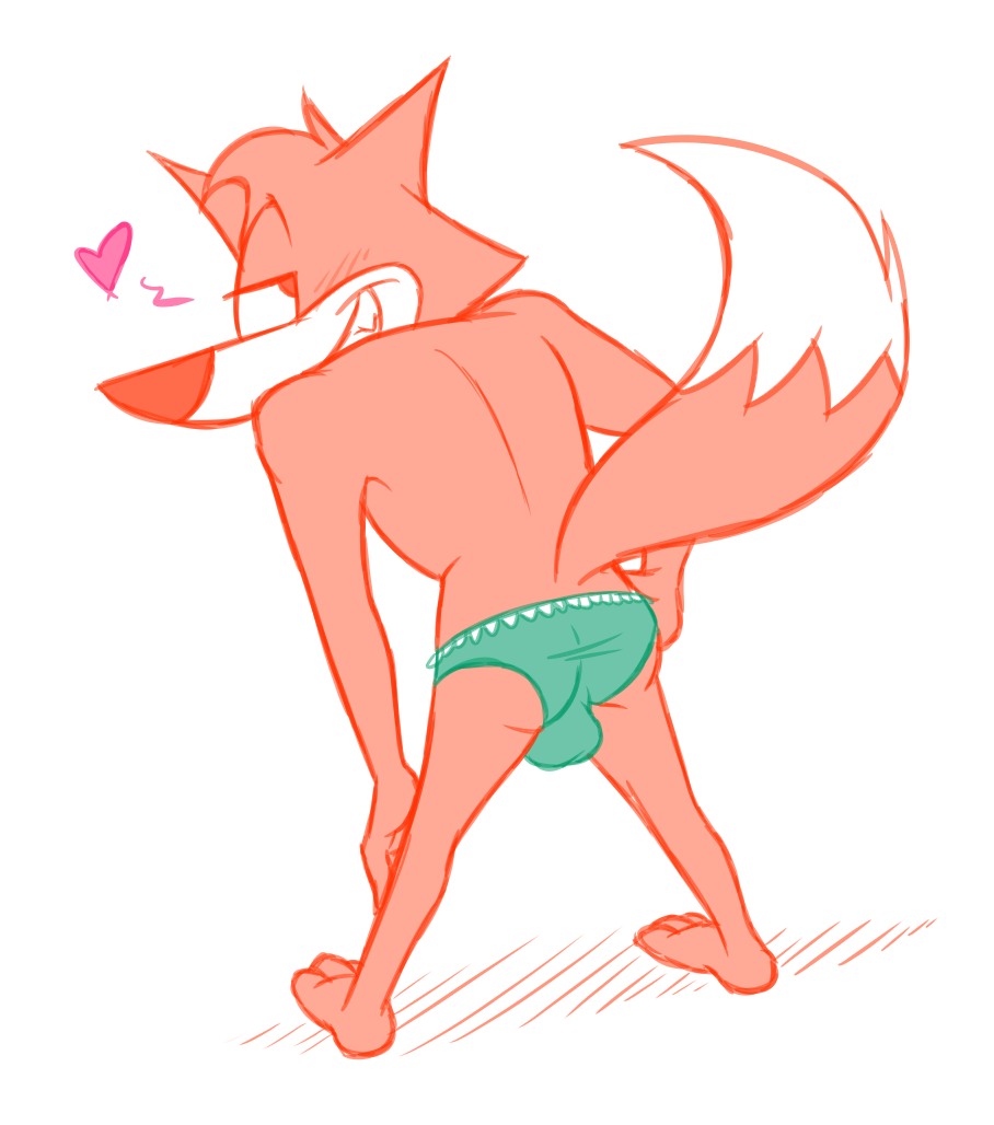 &lt;3 balls blush butt canine clothing crossdressing fox green_panties grin ladysomnambule male mammal panties red_fox smile spy_fox underwear