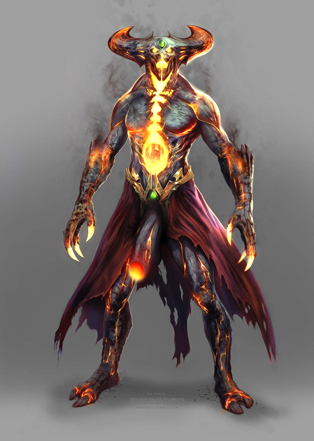balls big_penis clothed clothing demon edit flaccid glowing glowing_penis half-dressed horn looking_at_viewer male mmoboys_(artist) mortal_kombat mortal_kombat_x penis shinnok shopped solo standing topless uncut video_games