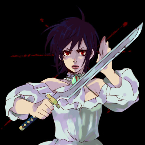 blood+ breasts dress katana lowres medium_breasts moonlight_0423 otonashi_saya red_eyes solo sword upper_body weapon