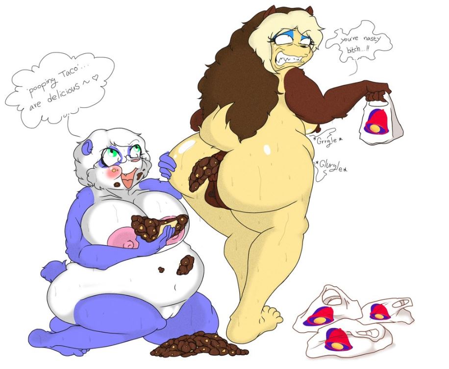 anal anthro anubian_jackal anus bear big_breasts big_butt blpanda breasts butt canine chubby cute dripdry feces female food hair jackal mammal nipples nude panda pooping pussy scat solo sweat taco wide_hips