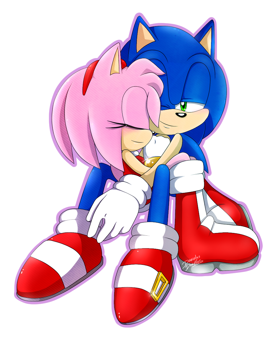 amy_rose anthro black_nose boots clothing dani dress duo female footwear gloves hair hedgehog male mammal pink_hair sonic_(series) sonic_the_hedgehog video_games