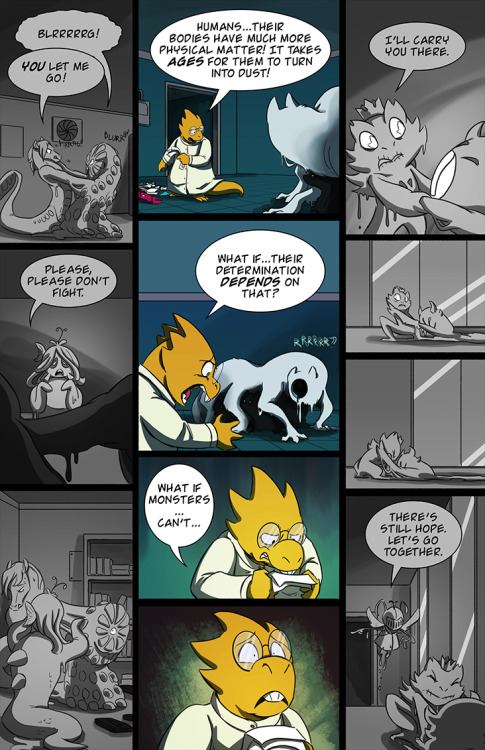 2015 aaron_(undertale) alphys amalgamate ambiguous_gender amphibian anthro astigmatisim canine clothed clothing comic dog endogeny english_text equine eyewear fan female final_froggit fish frog froggit glasses goo inside lab_coat lemon_bread lynxgriffin male mammal marine melting mirror moldbygg monster reaper_bird reptile scalie shyren text undertale vial video_games what_has_science_done whimsalot