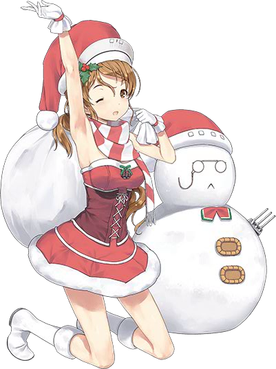 arm_up armpits bare_shoulders boots brown_hair full_body glasses gloves hat holly jiji kantai_collection kneeling littorio_(kantai_collection) official_art one_eye_closed open_mouth over_shoulder red_skirt roma_(kantai_collection) sack santa_costume santa_hat scarf skirt snowman solo striped striped_scarf the_roma-like_snowman transparent_background white_footwear white_gloves
