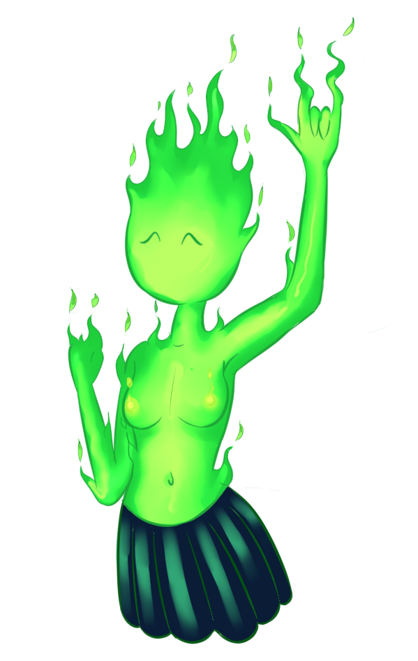 breasts clothing elemental eyes_closed female fire fire_elemental fukufire navel nipples simple_background skirt undertale video_games white_background
