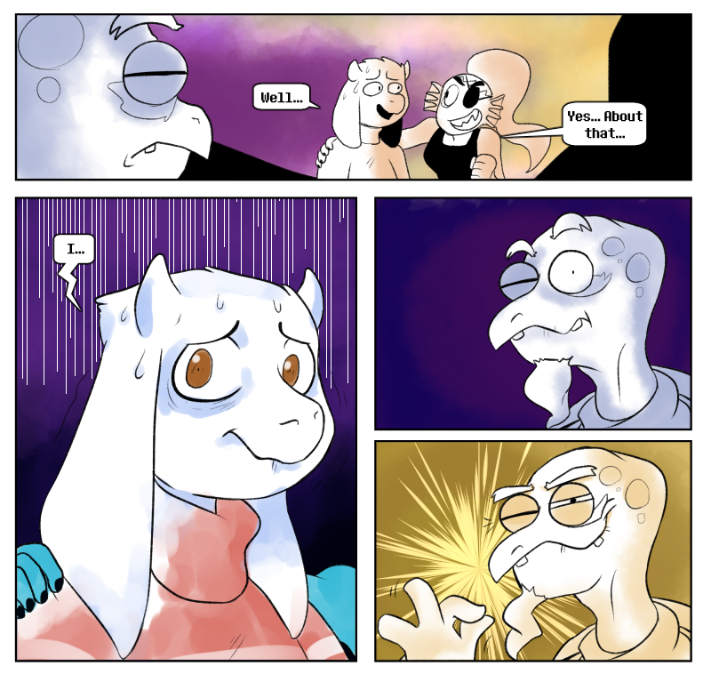 boss_monster caprine cockblock comic dialogue english_text excited fatz_geronimo female fish gerson group happy male mammal marine monster reptile scalie text toriel turtle undertale undyne video_games