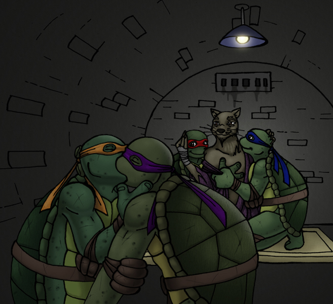 anthro belt brothers clothing donatello_(tmnt) eyes_closed father father_and_son fur green_skin grey_fur incest interspecies kissing leonardo_(tmnt) male male/male mammal mask michelangelo_(tmnt) pads parent raphael_(tmnt) rat reptile rodent scalie semi_incest sibling son splinter teenage_mutant_ninja_turtles tent turtle undressing