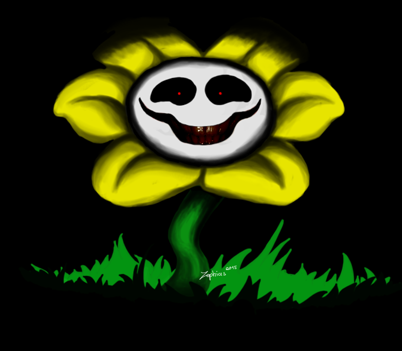 2015 ambiguous_gender creepy dream evil_grin flower flowey_the_flower grin grotesque looking_at_viewer nightmare nightmare_fuel plant red_eyes scary smile smirk soul_devouring_eyes teeth undertale video_games zephias