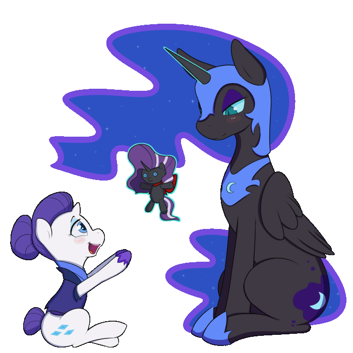1:1 2015 alpha_channel animated blue_eyes blush clothed clothing cute cutie_mark cyan_sclera equine female friendship_is_magic hair happy horn horse magic mammal my_little_pony nightmare_moon_(mlp) nightmare_rarity_(idw) open_mouth plushie pony purple_hair rarity_(mlp) simple_background sitting smile transparent_background unicorn winged_unicorn wings zoarity