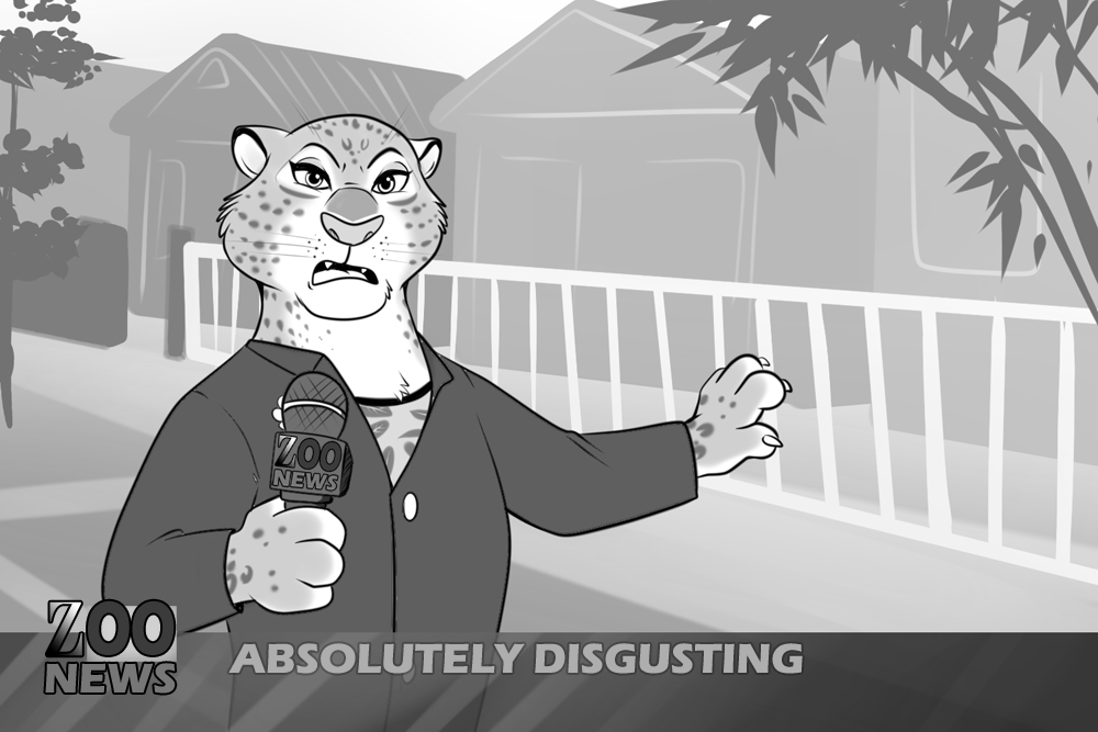 absolutely_disgusting anthro disgusted disney english_text feline female house leopard looking_at_viewer mammal meme microphone monochrome outside reporter snow_leopard solo text unknown_artist zootopia