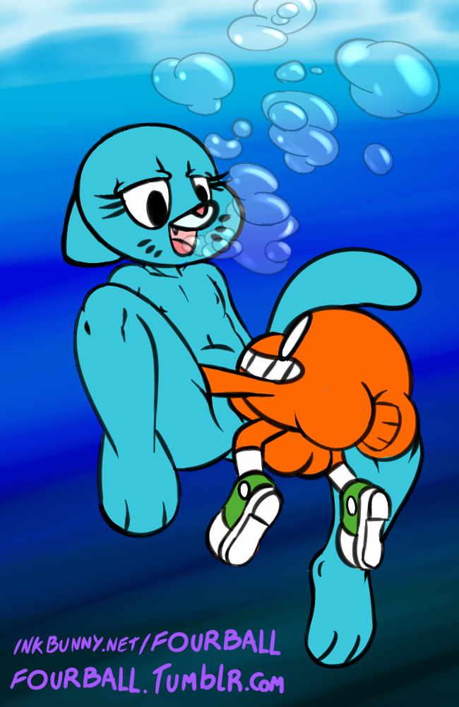adopted_son anthro balls blue_fur butt cat darwin_watterson feline female fish flat_chested fourball fur goldfish mammal marine mature_female mother nicole_watterson nude open_mouth parent pseudoincest sex the_amazing_world_of_gumball underwater water