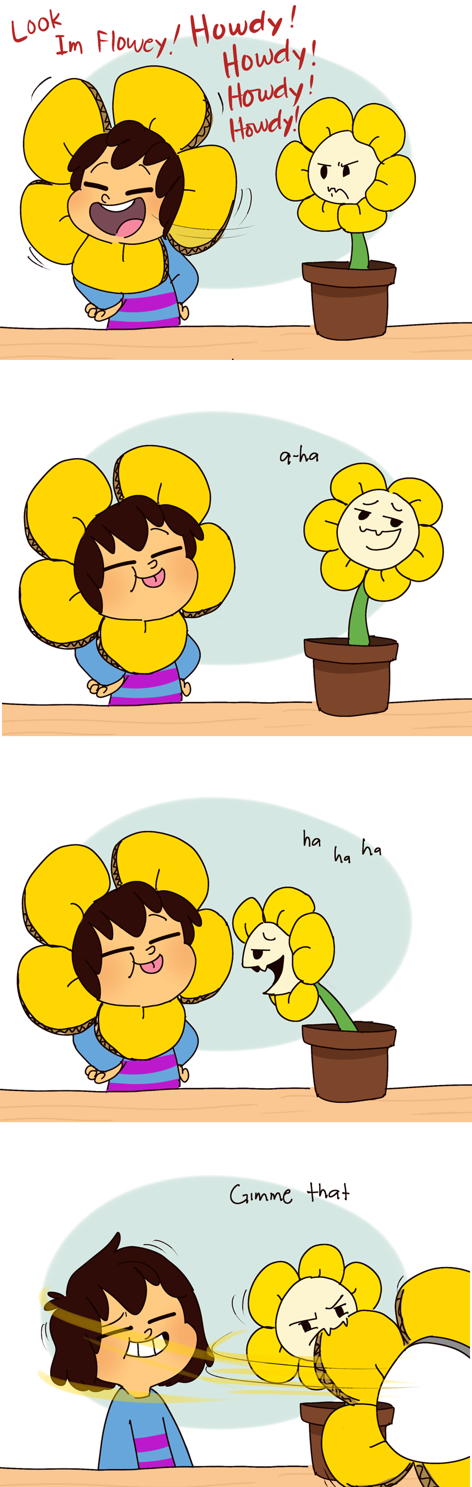 agitated annoyed english_text flower flowey human humor mammal model_sheet monster plant protagonist_(undertale) text undertale unknown_artist video_games