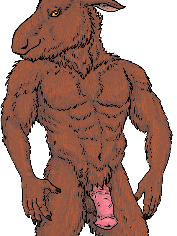 2016 abs animal_genitalia anthro balls brown_fur cervine flaccid fur gunther_silves looking_at_viewer male mammal moose muscular nude penis simple_background smile