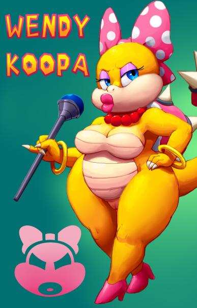 blue_eyes breasts cleavage clothed clothing eyeshadow female high_heels jewelry koopalings lips looking_at_viewer makeup mario_bros necklace nintendo outta_sync pussy solo thick_thighs video_games wendy_o_koopa wide_hips