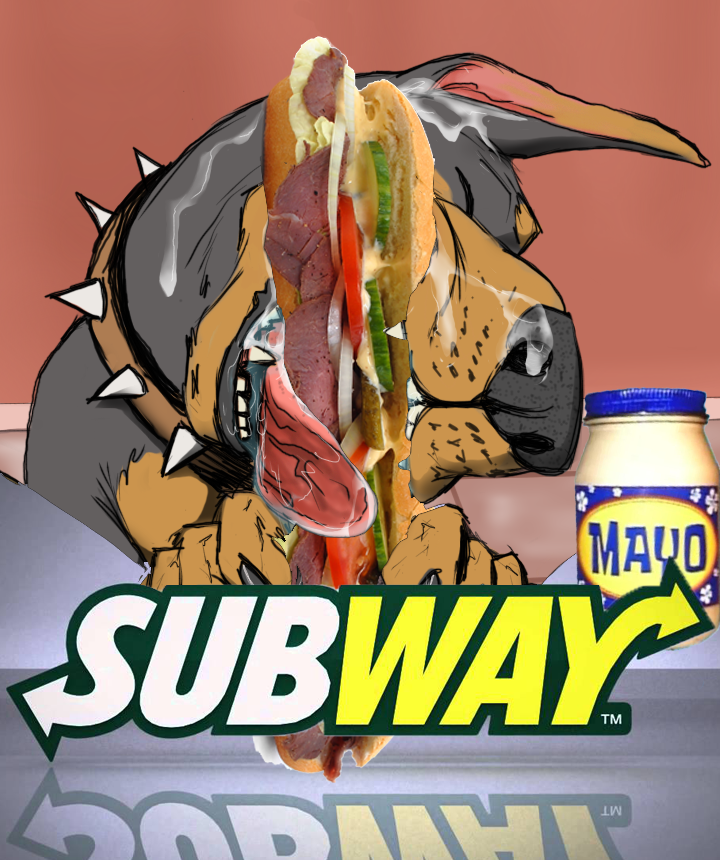 ambiguous_gender canine dangerdoberman doberman dog eating edit feral food hans male mammal mayo mayonnaise parody sandwich subway