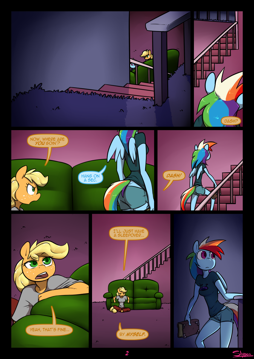 2016 anthro anthrofied applejack_(mlp) comic dialogue duo english_text equine female friendship_is_magic hair mammal my_little_pony rainbow_dash_(mlp) slypon text