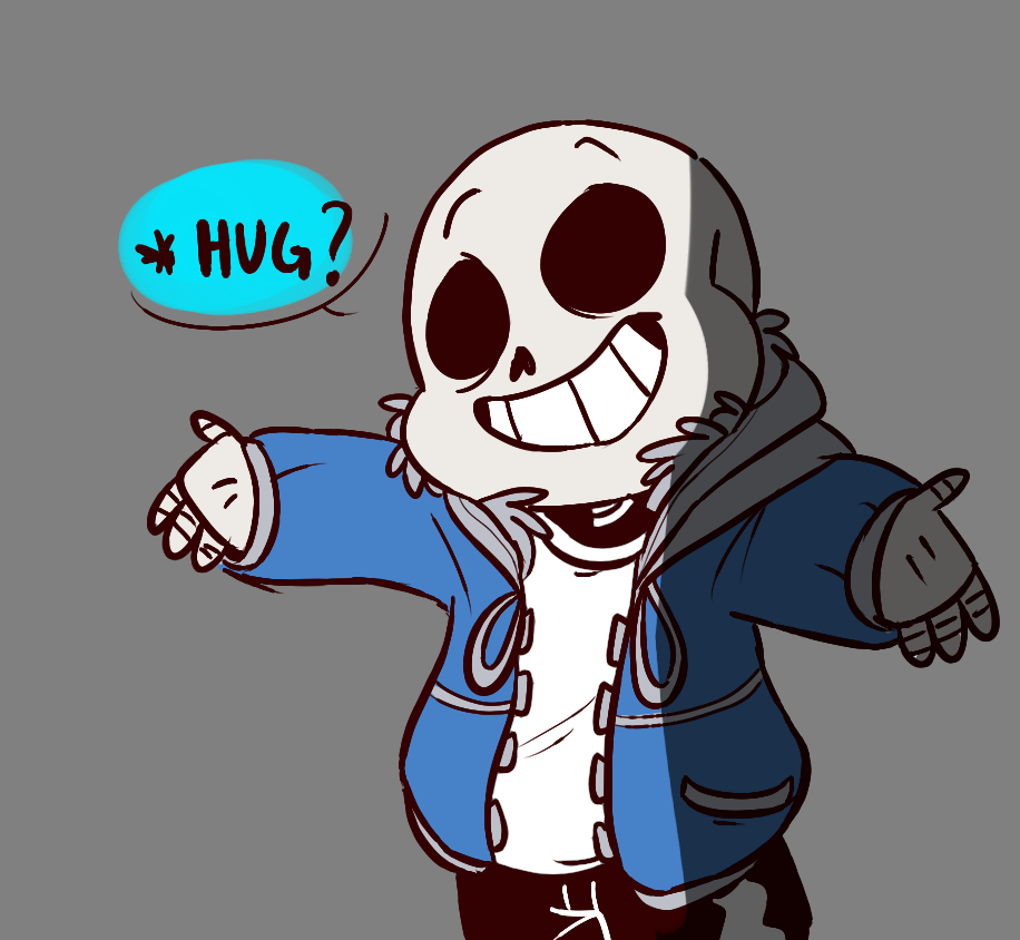 commentary english gameplay_mechanics grin hood hoodie mudkipful no_eyes outstretched_arms sans skeleton smile spoilers undertale