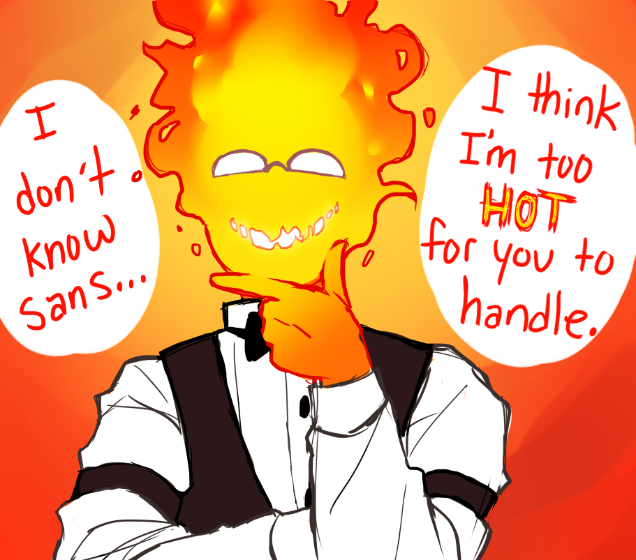 ... clothed clothing dialogue english_text eyewear fire glasses grin male simple_background smile tesazombie text undertale video_games