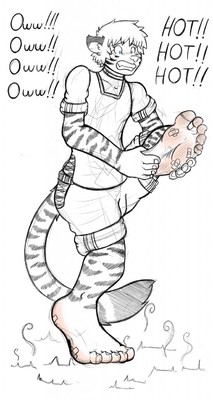 anthro bandage big_feet clothed clothing feet feline foot_focus humanoid_feet invalid_tag male mammal ouch pain sebafox tiger