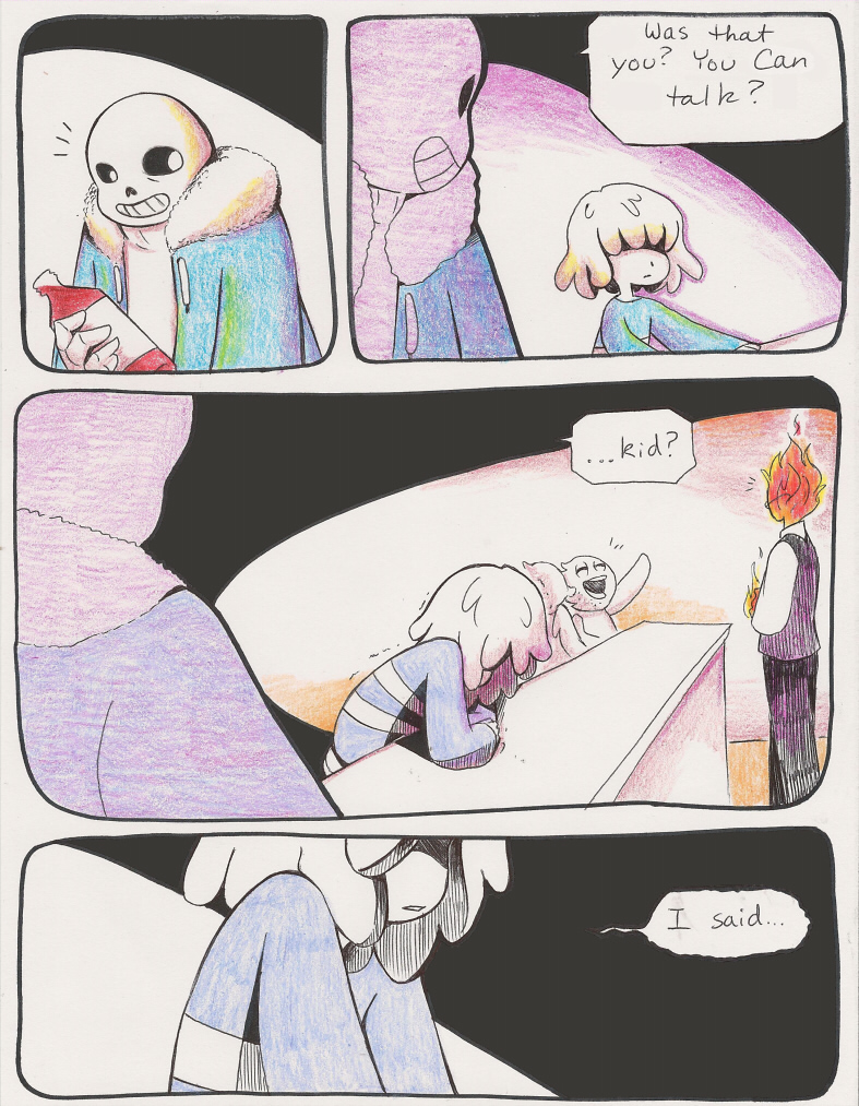 aftertale avian bird bone bottle clothed clothing comic counter dialogue english_text fire food grillby grin human ketchup loverofpiggies mammal protagonist_(undertale) sans_(undertale) skeleton smile text undertale video_games