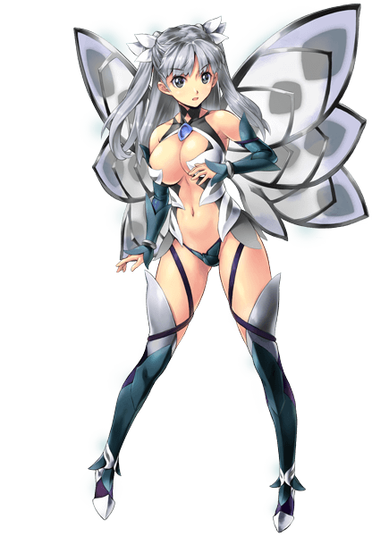 bare_shoulders breasts cyril_(sennen_sensou_aigis) elbow_gloves fairy fairy_wings full_body gloves grey_hair large_breasts official_art sennen_sensou_aigis solo thighhighs transparent_background twintails uchiu_kazuma wings