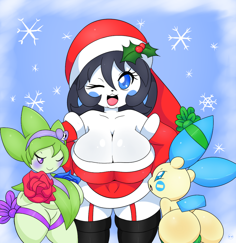 2016 bailey breasts butt christmas clothing emolga female festive happy holidays jade kirbot12 legwear looking_at_viewer mammal minun mouse nintendo one_eye_closed open_mouth plant pok&eacute;mon presenting ribbons rodent roselia shiny_skin snowflake squirrel stockings video_games voluptuous wink
