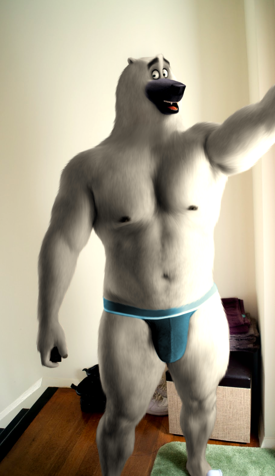 abs anthro anthrofied bear big_muscles blue_eyes bulge clothing corporal_the_polar_bear dreamworks edit fur looking_at_viewer madagascar male mammal musclegut muscular nipples oystercatcher7 photo_manipulation photomorph polar_bear smile solo the_penguins_of_madagascar underwear white_fur