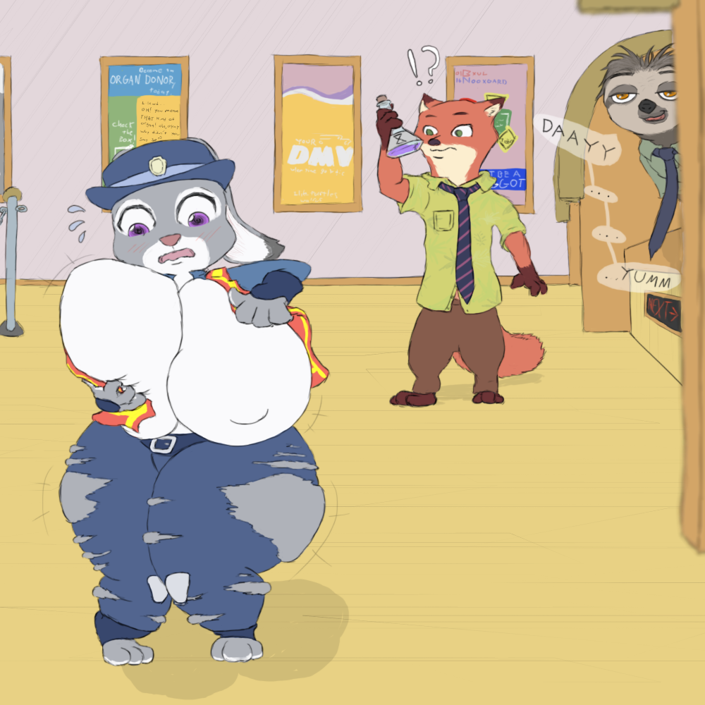 The Big ImageBoard (TBIB) - 1:1 2016 anthro big breasts bodily fluids breast  expansion breast grab breast squish breasts butt butt expansion canid  canine cleavage clothed clothing countershading dialogue disney english text