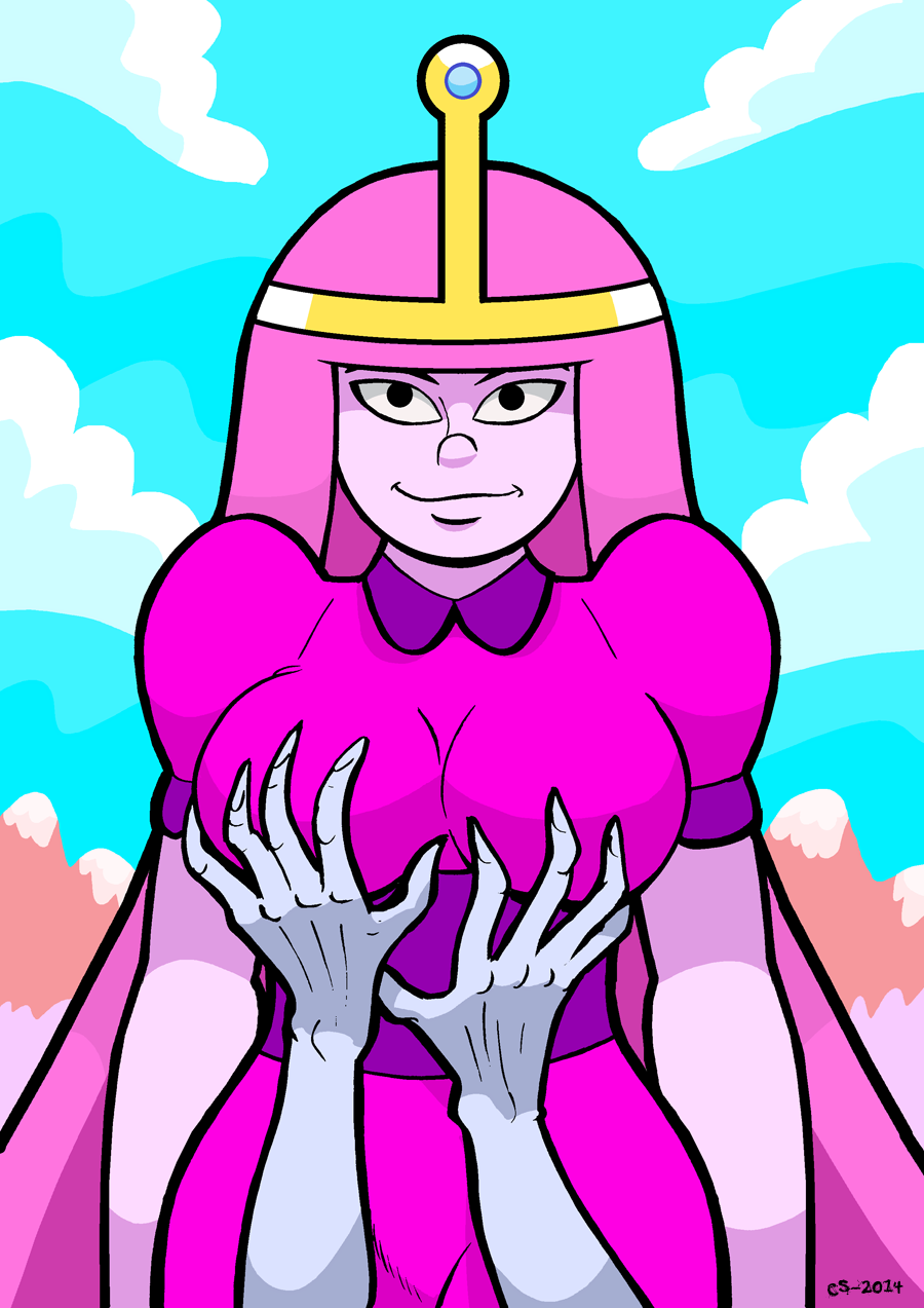 2014 adventure_time ambiguous_gender black_eyes breasts claws clothed clothing cloud crown curtsibling detailed_background digital_media_(artwork) dress duo eyebrows female hair human humanoid long_hair looking_at_viewer mammal mountain outside parody princess_bubblegum purple_hair purple_skin sky undead watermark white_sclera zombie