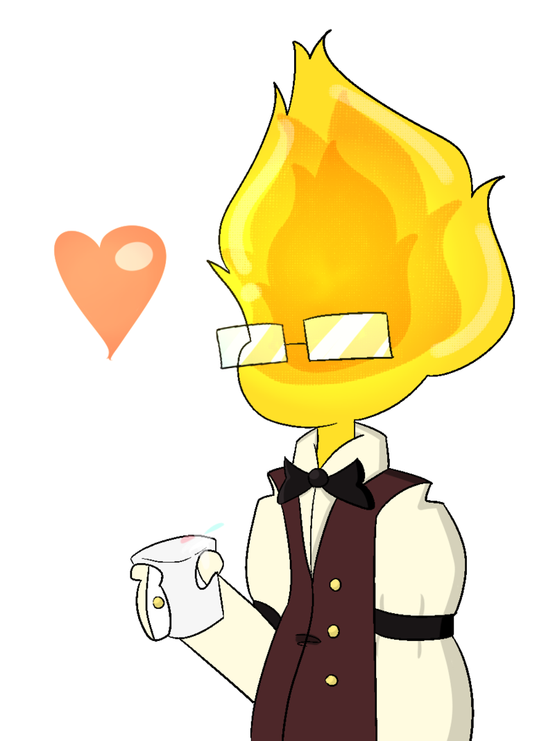 &lt;3 2015 bewters_(artist) bow_tie clothing cup eyewear glasses grillby happy not_furry simple_background tagme undertale video_games