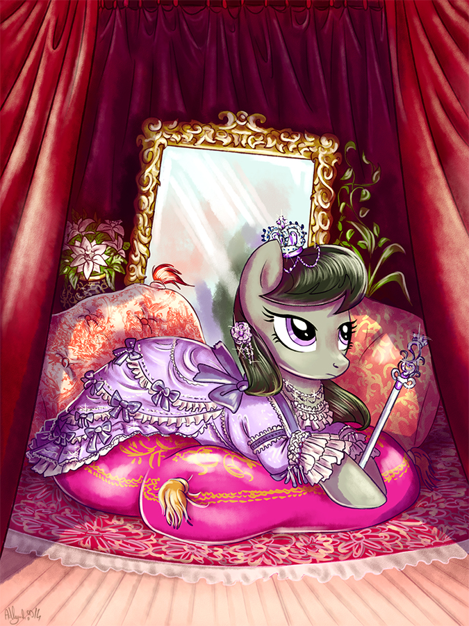 2014 adlynh black_hair carpet clothing crown curtains dress earth_pony equine female feral flower friendship_is_magic fur grey_fur hair horse inside mammal mirro my_little_pony octavia_(mlp) pillow plant pony purple_eyes royalty scepter solo