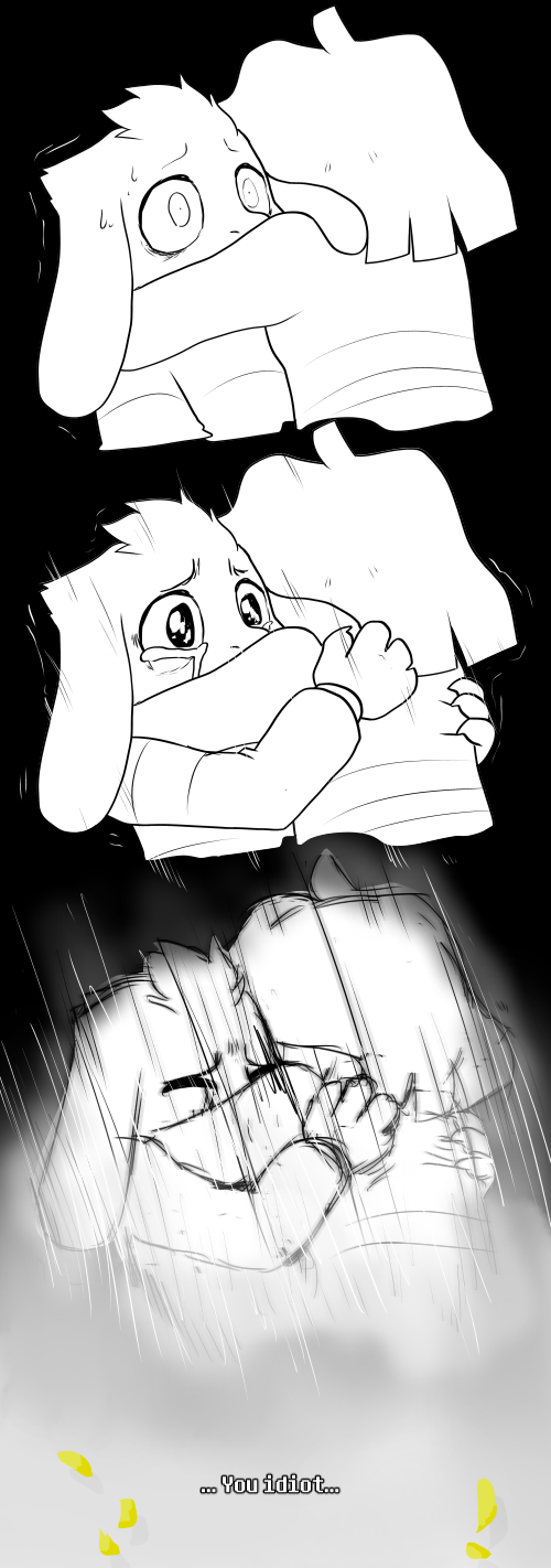 asriel_dreemurr comic dialogue eyes_closed fatz_geronimo hug long_ears protagonist_(undertale) simple_background tears undertale vibrating video_games