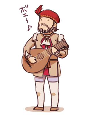 assassin's_creed:_revelations assassin's_creed_(series) beard chibi ezio_auditore_da_firenze facial_hair hat instrument lowres lute_(instrument) male_focus solo y_(chos)
