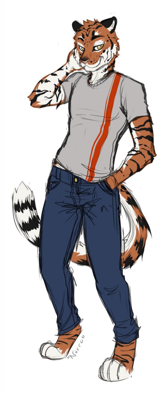 2012 anthro clothed clothing feline male mammal narcotic_sprinkles smirk solo standing tiger