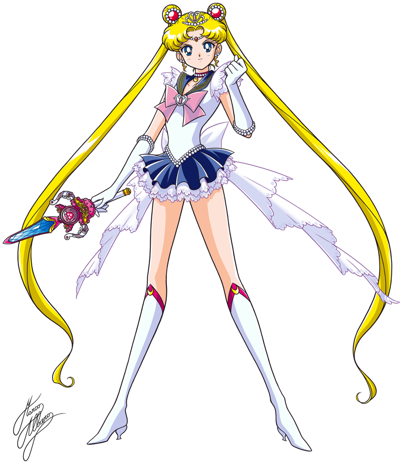 bishoujo_senshi_sailor_moon blonde_hair blue_eyes blue_sailor_collar blue_skirt boots bow brooch choker clenched_hand double_bun earrings elbow_gloves frills full_body gloves holding holding_sword holding_weapon jewelry knee_boots long_hair long_legs magical_girl marco_albiero pink_bow pleated_skirt pretty_guardian_sailor_moon princess_sailor_moon princess_sword sailor_collar sailor_moon sailor_senshi_uniform serious signature skirt solo standing sword tiara tsukino_usagi twintails very_long_hair weapon white_background white_bow white_footwear white_gloves