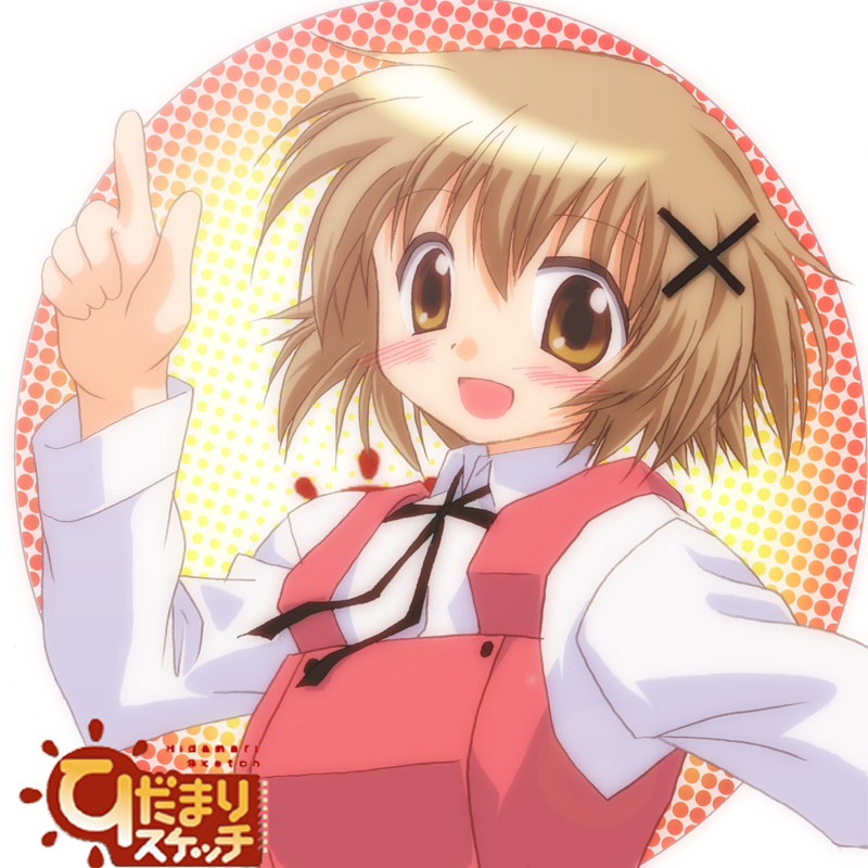 brown_eyes brown_hair hair_ornament hidamari_sketch school_uniform smile solo tamaki_(diarie_inaiinaibaa) x_hair_ornament yuno