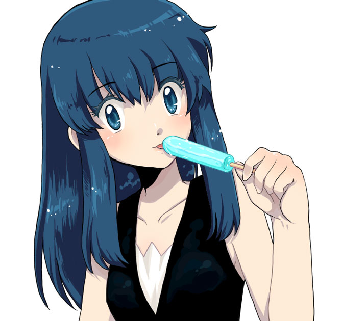 blue_eyes blue_hair dawn dessert food hikari_(pokemon) ice_cream licking pokemon popsicle